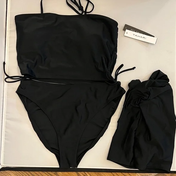 Tahari 3 Piece Black Bikini with Matching Sarong. size L. NWT. - Picture 5 of 13